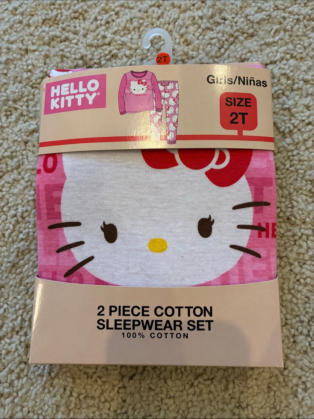 Hello Kitty Pink White Girls' 2-Piece 2T Cotton Pajama Set